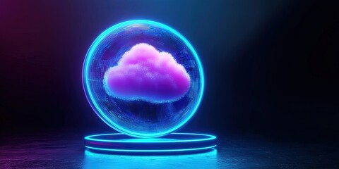 cloud computing concept with cloud floating inside a holographic bubble