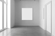 © kkkiim graphic - Blank Poster on a White Wall in an Art Gallery: Modern Minimalist Interior Design with Grey Floor Tiles