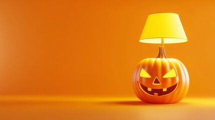 3D illustration holloween wallpaper with spooky pumpkin face, pumpkin lamp, orange background, illustration, happy holloween