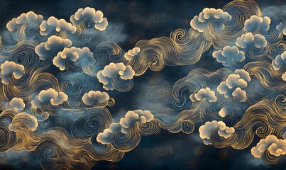 Wall Mural - a pattern design based on a traditional japanese cloud motif in a blue color , generative ai