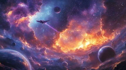 epic space-themed laptop wallpaper featuring a distant galaxy with vivid purple, blue, and deep blac