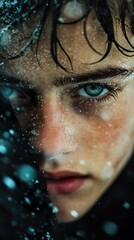 Canvas Print - Close-up Portrait of a Man with Blue Eyes in the Snow