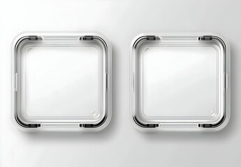 Two Clear Glass Frames on White Background, transparent, blank, empty, mockup, design