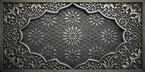 Wall Mural - Intricate Silver Floral Pattern with Elegant Embossed Details and Delicate Curving Lines