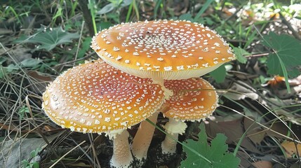 Autumnal Harvest: White and Orange Mushrooms Thriving in Woodland Settings