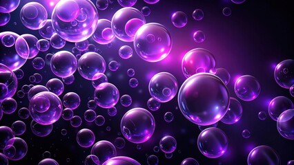 Wall Mural - Glowing purple bubbles floating on a dark background, glow, purple, bubbles, float, dark, background, vibrant, luminous, surreal