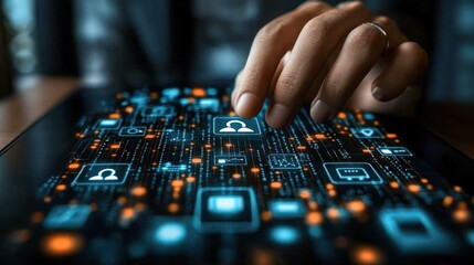 Poster - Hand Interacting with a Digital Interface Featuring a User Icon