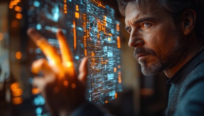 Poster - Man Interacting with Holographic Interface