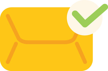 Wall Mural - Minimalist flat vector illustration of a yellow envelope with a green check mark, symbolizing a successful email sending or validation