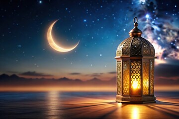 Ramadan lantern glowing in the night background