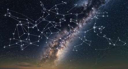 Cluster of distant stars forming intricate constellations in the night sky background celestial patterns connecting stories from cultures around the world