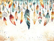 © Aventurine - Colorful feathers hang gracefully in whimsical design, featuring dreamcatchers and splashes of watercolor. This playful bohemian border adds touch of creativity and charm