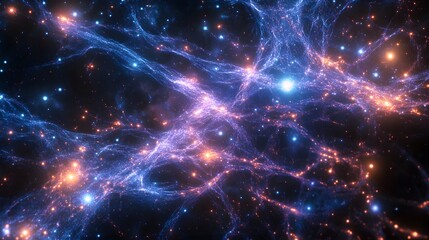 Wall Mural - Bioluminescent tendrils extending from the being connecting with distant stars creating a web of energy