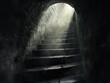 © TPS Studio - A dimly lit stairway descends into a shadowy tunnel, with beams of light illuminating the steps, creating a mysterious and eerie atmosphere.