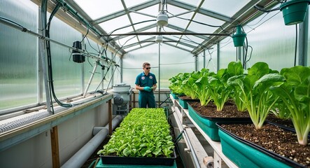 Greenhouse with hydroponic systems and climate control for sustainable food growth background eco friendly solution ensuring crew sustenance during extended missions