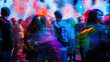 © Kosin - vibrant scene at color festival, filled with people celebrating amidst colorful powders and smoke. atmosphere is lively and energetic, capturing moment of joy and excitement
