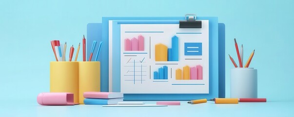 Wall Mural - 3d illustration of business strategy development, flat design, side view, organizational planning th
