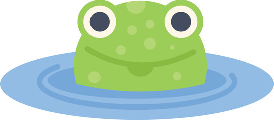 Sticker - Cute green frog is happily relaxing in blue pond water