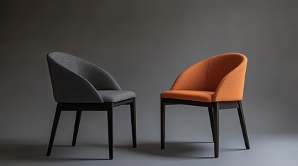 Two Modern Chairs with Curved Backs and Dark Wood Legs