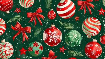 Beautiful Xmas pattern with ornaments. Christmas wrapping paper concept.