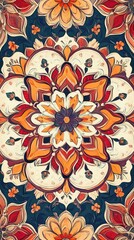 Wall Mural - Colorful floral mandala design featuring intricate patterns and rich hues for art or textile projects.