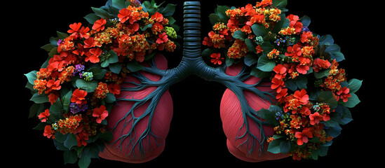 A close up of a flowery lung with a red heart