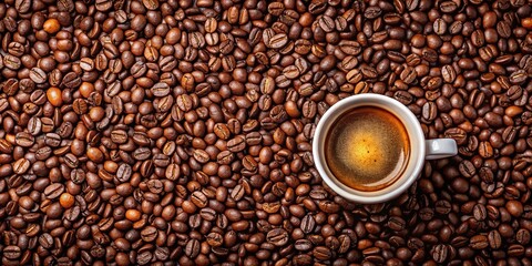 Roasted coffee beans and hot aromatic coffee in cup