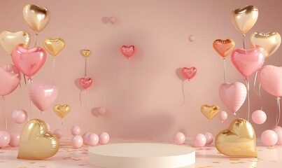 Heart-Shaped Balloons and a Platform