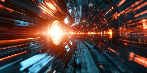 Futuristic Digital Data Tunnel in Blue Hues