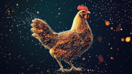 Wall Mural - chicken and egg. low poly wireframe. vector polygonal image in the form of a starry sky or space, co