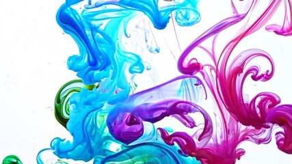 Wall Mural - ink Rainbow colored water coloured slow motion colours isolated paint texture abstract background cloud design chemical splash colourful explosion concept red white fume flow macro shape swirl burst 
