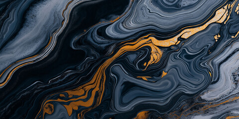 Leinwandbilder - Elegant and dynamic, this abstract marble surface features swirling patterns of deep black, gray, and striking gold accents. interplay of colors creates captivating visual experience