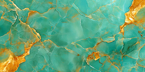 Leinwandbilder - Vibrant turquoise and gold marbled surface texture, showcasing intricate patterns and natural beauty. This stunning design adds elegance and sophistication to any space