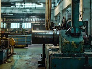 Wall Mural - a bending machine in a busy, bustling factory