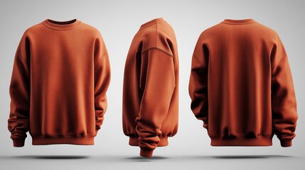 Canvas Print - Rust-Colored Long Sleeve Sweatshirt Mockup in Front Side and Back View Ideal for Apparel Design and Fashion Branding on White Background. Generative AI