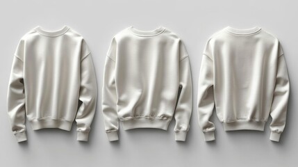 Canvas Print - Cream sweatshirt mockup front view side view and back view no zipper or people isolated on white background ideal for design presentations or clothing displays. Generative AI