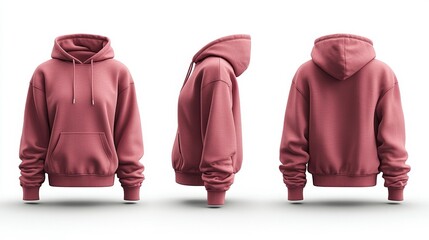 Canvas Print - Magenta hoodie mockup front side and back views with no zipper or person isolated on a white background perfect for design presentations or online store product listings. Generative AI