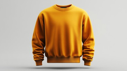 Canvas Print - Yellow long sleeve sweatshirt mockup isolated on white background front view with detailed ribbed collar cuffs and hem. Ideal for branding apparel design and promotional materials.. Generative AI