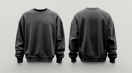 Poster - Charcoal sweatshirt long sleeve front side and back view mockup (no zipper no people) isolated on white background for apparel design fashion showcases and e-commerce stores. Generative AI