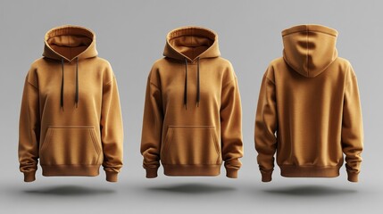 Canvas Print - Rust hoodie front side and back view mockup with no zipper isolated on white background. Generative AI