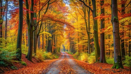 Scenic autumn forest lane with vibrant colors