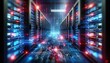 © somsong - Futuristic Data Center Visualization: Digital AI Infrastructure with Illuminated Servers Representing Artificial Intelligence, Data Flow, Neural Networks, and Cloud Computing