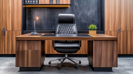 Modern office setup featuring a sleek desk, ergonomic chair, and minimalistic decor.