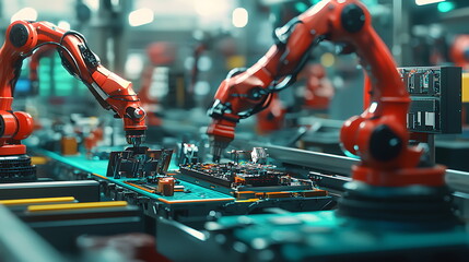 Poster - Robotic arms revolutionizing electronics manufacturing the future of automated assembly in high-tech factories