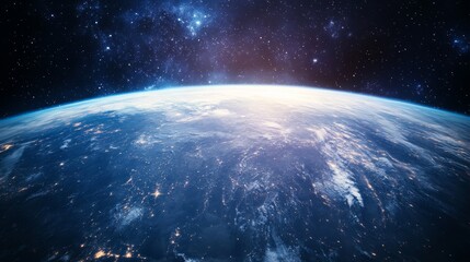 Wall Mural - A breathtaking view of Earth from space, showcasing the planet's curvature and starry backdrop.