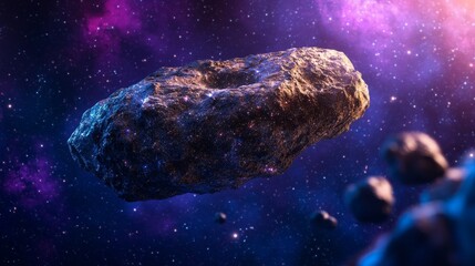 Canvas Print - a rocky asteroid floating in a colorful cosmic space scene.