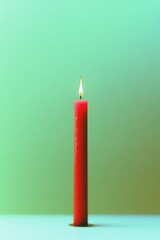 Poster - Minimalist Red Candle on Soft Green Background with Kawaii Aesthetic