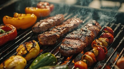 Sticker - A sizzling barbecue with perfectly grilled meats and colorful vegetables, capturing the essence of outdoor cooking and the joy of a perfect summer meal.