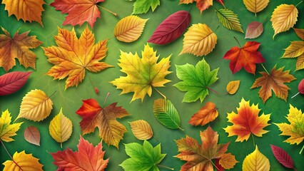 Wall Mural - Seamless autumn leaves silhouette on green background