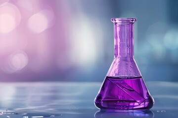 purple glass flask in blue research chemistry science banner laboratory background